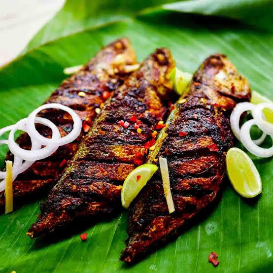 Fried fish on banana leaf